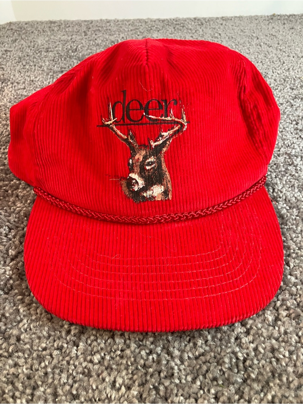 Vintage Corduroy Hat Deer Red Rope Otto Cap Hat Adjustable